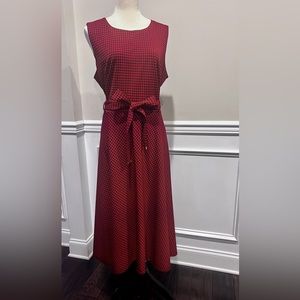 Calvin Klein Women’s Belted Houndstooth A-Line Dress, Red, Size 14